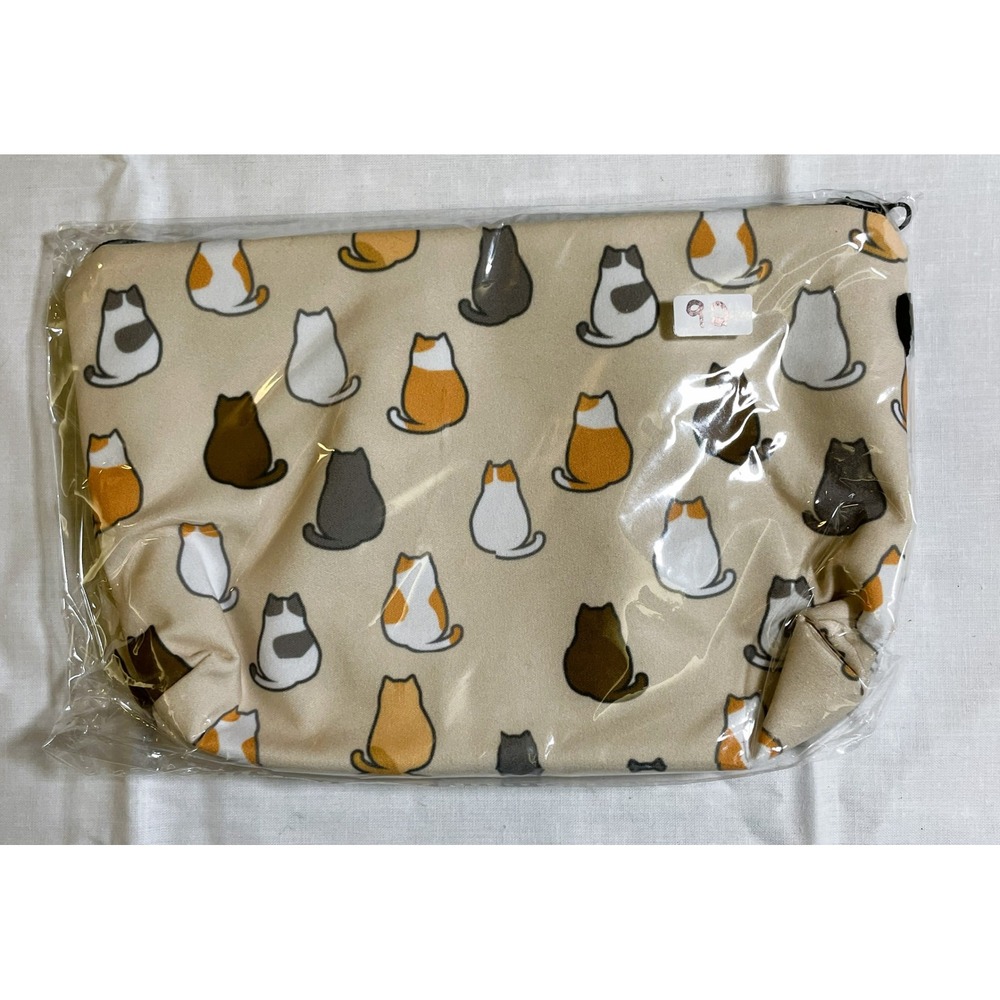 The Pouch Cosmetic Bag Womens OS Tan‎ NWT Cat Print Zipper Travel Makeup Pouch